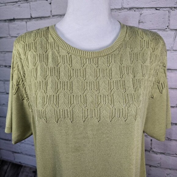 WOMENS ALFRED DUNNER SHORT SLEEVE CREW NECK SWEATER CELERY GREEN SIZE LARGE EUC - Picture 1 of 6